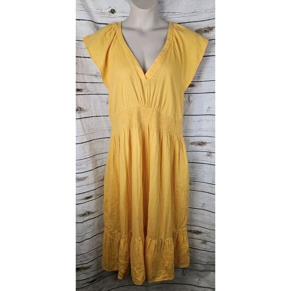 Old Navy Yellow Orange Gauze Dress XXL Petite Ruffled Maxi Flutter Slv Cotton - Picture 6 of 10